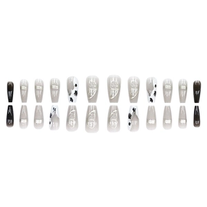 24pcs mid-long coffin press-on nails featuring coffee brown, cow print, and butterfly wings