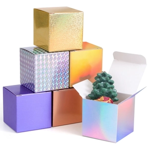 Holographic cube gift boxes with metallic finish for candy, soap, and party favors