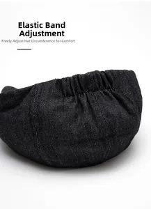 Detail of the elastic band on denim newsboy cap for adjustable size and comfort