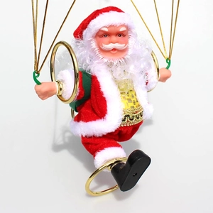 Detail of Santa Claus ornament with golden sequin vest and curly white fabric beard
