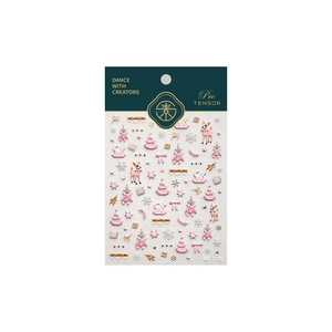 3D relief nail stickers featuring cute pink bears and gold festive patterns M-776