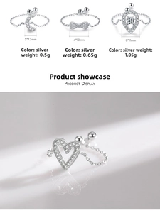 Detailed macro view of S925 sterling silver rings with zircon charms in various shapes