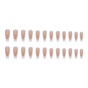 Long ballet French manicure tips in nude pink with white tips and sparkling glitter finish