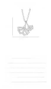 Detailed view of S925 silver ginkgo leaf necklace pendant with cubic zirconia inlay specs