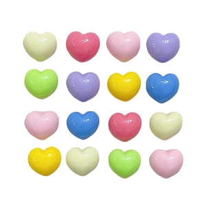 Mix of 16 colorful glossy resin heart charms for DIY crafts and phone case decoration