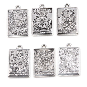 Tarot Card Pendants Zinc Alloy Metal Antique Silver Retro Rectangle DIY Jewelry Making Necklace Keychain Accessories
