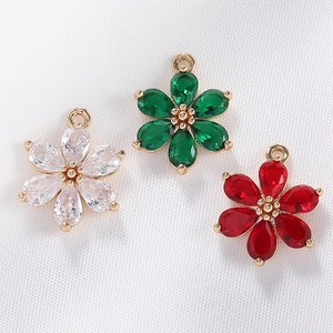 Vintage flower zircon pendants in gold copper for DIY jewelry making and hairpins