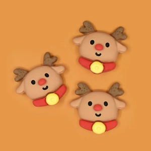 Three cute resin reindeer charms with red scarves for Christmas DIY crafts and hair accessories