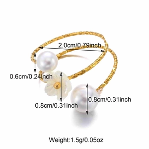 Bracelet torsadé doré avec fleur en nacre et perles incluant les mesures de dimension