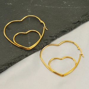 18K gold plated stainless steel heart hoop earrings with interlocking double heart design