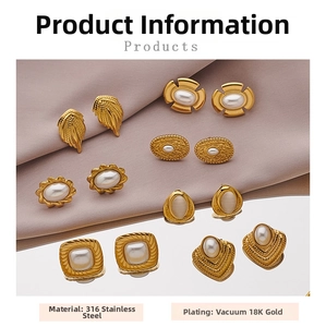 Collection of gold 18K vacuum plated stainless steel earrings with elegant pearls