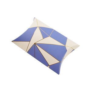 Elegant blue and gold geometric pattern pillow gift box for scarves and packaging