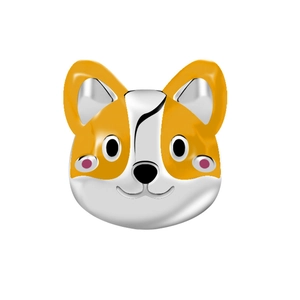 Cute orange and white Corgi dog charm with enamel details for DIY beaded bracelets