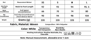 Guide des tailles pour pantalon femme avec dentelle, incluant taille et hanches
