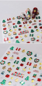 Detailed 5D embossed Christmas nail stickers with 3D glittery holiday patterns