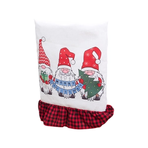 Christmas gnome chair cover with red and black plaid lace and Merry Christmas print