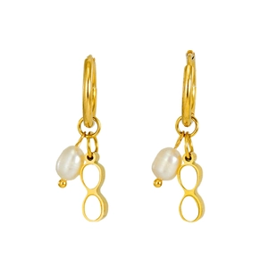 Chic gold-plated geometric hoop earrings with white pearl and hourglass pendants