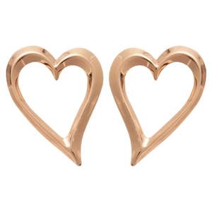 Minimalist large hollow heart-shaped earrings in polished rose gold finish on white back