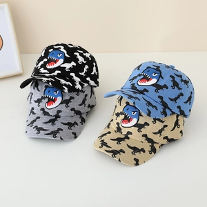 Casquette baseball enfant avec imprimé dinosaure et broderie dessin animé en 4 couleurs