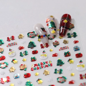 3D Christmas nail stickers with gold relief patterns and festive holiday designs