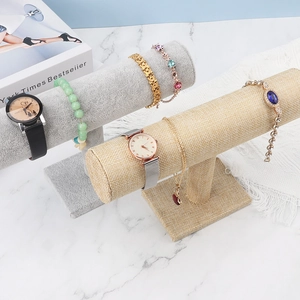 Single tier velvet and linen T-bar jewelry display stand for bracelets and watches