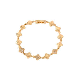Elegantes Goldarmband für Damen mit Kleeblatt-Gliedern und weißen Zirkonia-Steinen