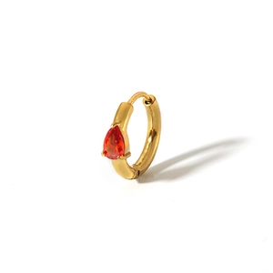 18K gold plated stainless steel hoop earrings with a red pear-shaped zircon stone