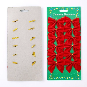 Set of 12 red velvet Christmas tree bows with gold twist ties for holiday decoration