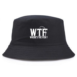 Cotton Bucket Hat WTF Where's The Fish Letter Print Outdoor Fishing Sun Hat For Men Women Summer Casual