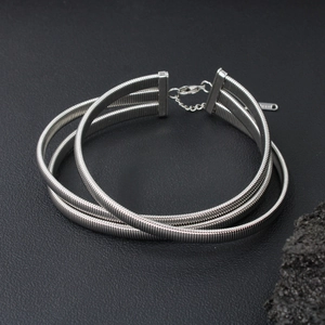 Three-layer silver stainless steel snake bone choker necklace for women with lobster clasp
