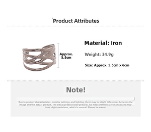 Detail view of gunmetal geometric bangle with iron material specs and 5.5cm height