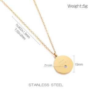 Collier en acier inoxydable doré avec pendentif gravé GOOD FORTUNE et pierre zircon