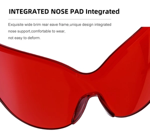 Detail view of the integrated nose pad design on red sports sunglasses for maximum comfort