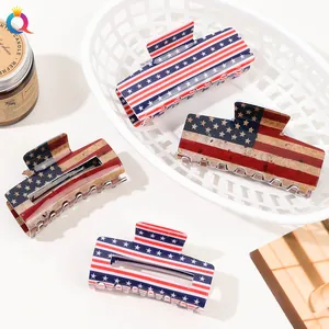 Detailed set of four hair claw clips featuring American flag stars and stripes patterns