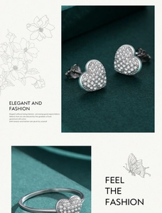Elegant silver heart ring and earrings set with shimmering pavé cubic zirconia