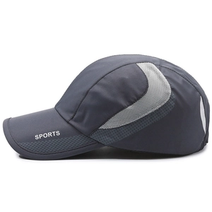 Gray breathable mesh sports baseball cap with quick-dry fabric and sports logo