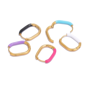 U-shaped vintage gold stainless steel enamel earrings in five assorted colors