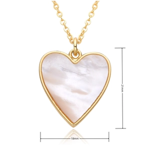 Detail of heart pendant showing 18mm by 21mm dimensions and white mother of pearl inlay