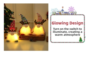 Lot de 3 gnomes de Noël lumineux avec bois de cerf et éclairage LED interne pour déco
