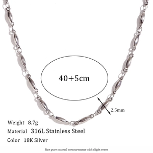 Minimalist 316L stainless steel olive bead chain necklace in silver 40+5cm length