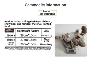 Size chart for Christmas dolls showing 29cm and 27cm dimensions for Santa and Snowman