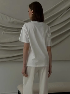 Back view of a white pure cotton short sleeve T-shirt featuring a minimalist premium fit