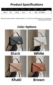 Detailed size specifications and color variants of the vintage PU leather handbag