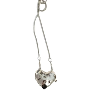 Silver liquid metal heart pendant necklace with sleek snake chain for women