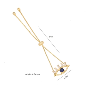 Detailed view of evil eye bracelet with 24cm length, 2.5cm width and 4.5g weight specs