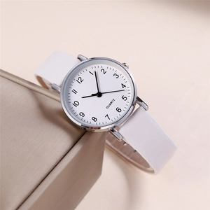 Women Quartz Watch PU Leather Strap Alloy Case Arabic Numerals Round Dial Simple Casual Fashion Wristwatch