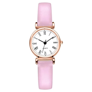 Minimalist quartz watch for women with pink leather strap and rose gold metal case