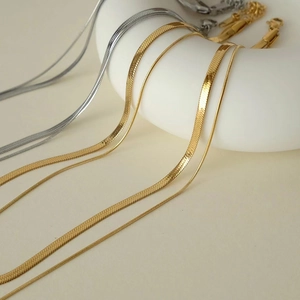 Minimalist double-layered titanium steel snake chain necklaces in gold and silver finishes