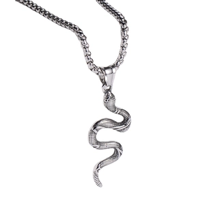 Creative silver cobra snake pendant necklace in stainless steel with detailed scales