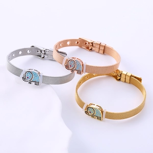 Stainless Steel Elephant Mesh Band Bracelet With Zircon Adjustable Watch Band Style Buckle Fashion Jewelry For Women